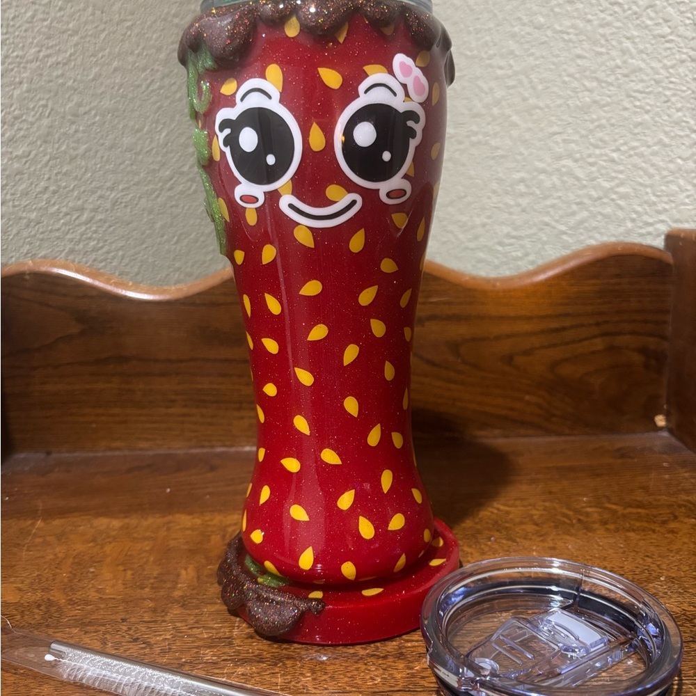 Cute Red Strawberry Tumbler with Lid